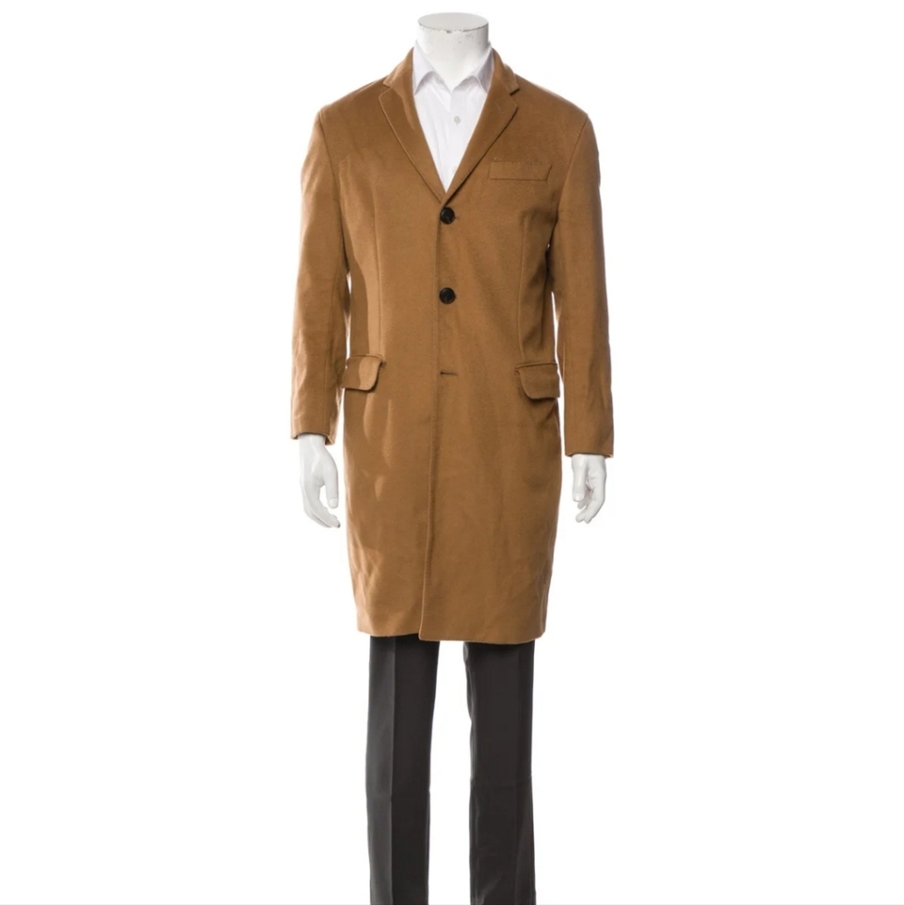 Men Virgin Wool and Cashmere Camel Overcoat M US38 IT48 Emporio Armani